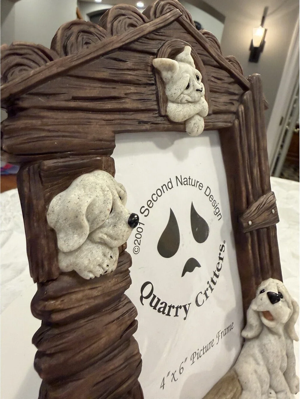Vtg 2001 Quarry Critters 3D Picture Frame Dogs & Cat 4x6 Photo Excellent